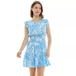 Lily Rose Hi-Neck Smocked Waist Skater Dress, Size Large